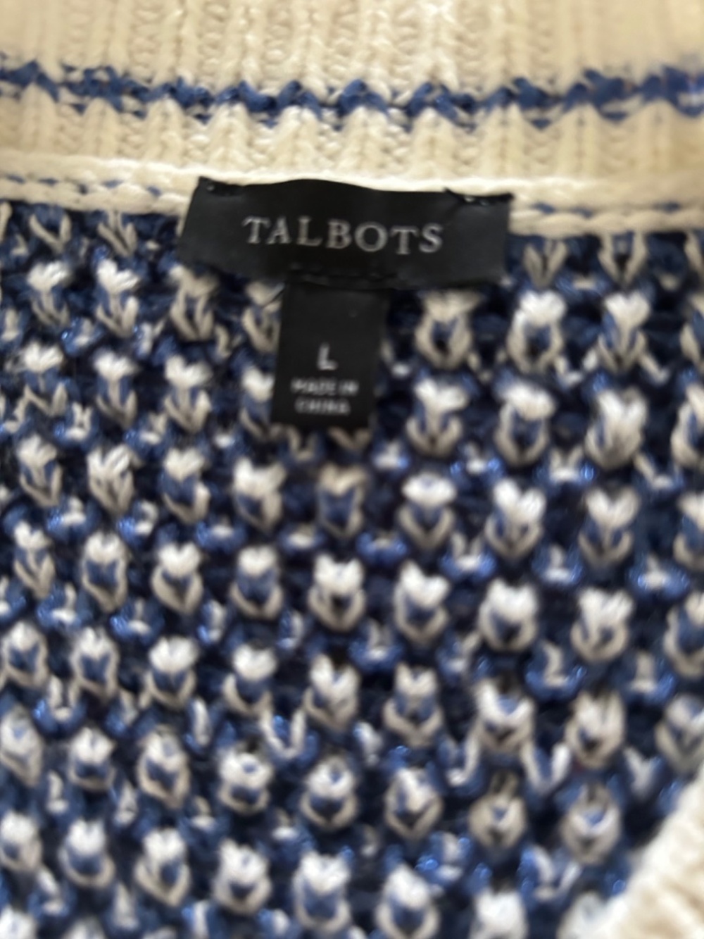 Talbot’s Navy and Ivory Mixed Stitch Cardigan, Size L - Picture 4 of 6